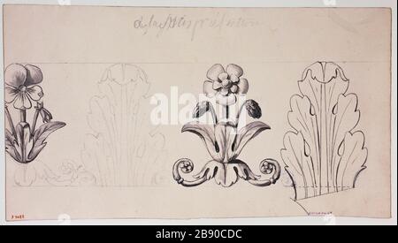 Fleurs et plumes liées Guillaume Boichot (1735-1814). Fleurs et panaches. Panache et encre de Bistre sur papier crème clair, 1735-1814. Paris, musée Carnavalet. Banque D'Images