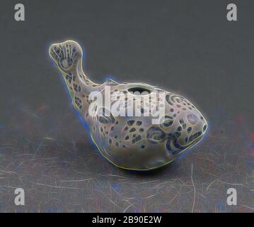 Compte-gouttes d'eau miniature en forme de poisson-fond, fin du XVe/début du XVIe siècle, Vietnam, près de Hoi an, Offshore, Vietnam, grès Glasé avec sous-vitrage bleu cobalt, 5,5 × 8,3 × 3,8 cm (2 1/8 × 3 1/4 × 1 1/2 in.), repensé par Gibon, conception d'un brillant chaleureux et joyeux de la luminosité et des rayons de lumière radiance. L'art classique réinventé avec une touche moderne. La photographie inspirée du futurisme, qui embrasse l'énergie dynamique de la technologie moderne, du mouvement, de la vitesse et révolutionne la culture. Banque D'Images