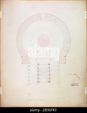 Carte sous-titres construction éphémère haut pour l'inauguration de la colonne de juillet à la mémoire des morts citoyens pour la liberté place de la Bastille, l'actuel 11ème arrondissement Joseph-Louis Duc (1802-1879). Plan légendé de la construction éphémère élevée pour l'inauguration de la colonie de juillet à la mémoire des citoyens morts pour la liberté place de la Bastille, actuel 11ème arrondissement. Mine de plomb, plume et lavis rose sur papier crème, 1840. Paris, musée Carnavalet. Banque D'Images