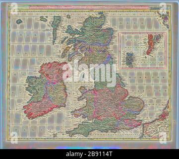 Carte, Magna Britannia aut Anglia, Scotia et Hibernia, Gerhard Valk (-1726), imprimé Copperplate, repensé par Gibon, design de gaieté chaleureuse et gaie de la luminosité et des rayons de lumière radiance. L'art classique réinventé avec une touche moderne. La photographie inspirée du futurisme, qui embrasse l'énergie dynamique de la technologie moderne, du mouvement, de la vitesse et révolutionne la culture. Banque D'Images