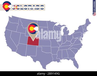 État du Colorado sur la carte des États-Unis. Drapeau et carte du Colorado. États-UNIS. Illustration de Vecteur