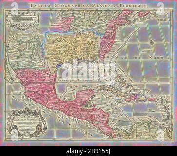 Carte, carte du Mexique et de la Floride des terres Angloises et des Isles Antilles du cours et des environs de la rivière de Mississippi, Guillaume Delisle (1675-1726), imprimé Copperplate, repensé par Gibon, design d'un brillant chaleureux de luminosité et de rayonnement lumineux. L'art classique réinventé avec une touche moderne. La photographie inspirée du futurisme, qui embrasse l'énergie dynamique de la technologie moderne, du mouvement, de la vitesse et révolutionne la culture. Banque D'Images