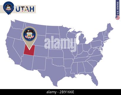 État de l'Utah sur la carte des États-Unis. Drapeau et carte de l'Utah. États-UNIS. Illustration de Vecteur