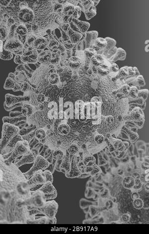 Gros plan de cellules virales parasitaires sous microscope dans un laboratoire spécialisé sur fond gris noir et blanc image 2020 Banque D'Images