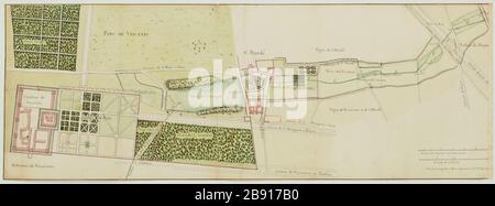 Carte d'une partie des jardins. Dungeon et autour de Vincennes Bourgault et Matis. Plan d'une partie des jardins. Donjon et environs de Vincennes. Entre de Chine et aquarelle. 1712. Paris, musée Carnavalet. Banque D'Images