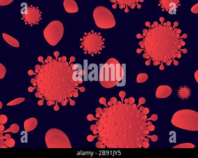 Globules rouges et cellules virales sans soudure. Maladie du coronavirus COVID-19. 2019-nCoV, syndrome respiratoire du Moyen-Orient. Pandémie de coronavirus. V Illustration de Vecteur