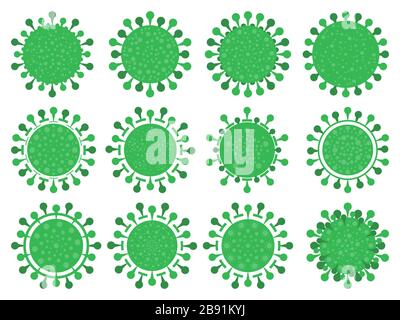 Maladie du coronavirus COVID-19 icônes définies. Collection de cellules virales isolée sur fond blanc. 2019-nCoV, syndrome respiratoire du Moyen-Orient. Virus chinois Illustration de Vecteur