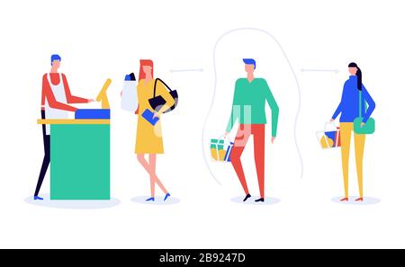 Conseils en matière de distanciation sociale - illustration de style design plat Illustration de Vecteur