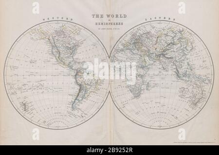 Monde à Hemisphères. Baja Californie partie des États-Unis. Carte des montagnes de Kong WELLER 1868 Banque D'Images