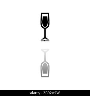 Verre à vin. Symbole noir sur fond blanc. Illustration simple. Icône vecteur plat. Ombre de réflexion miroir. Peut être utilisé dans le logo, le Web, le mobile et l'interface utilisateur Illustration de Vecteur