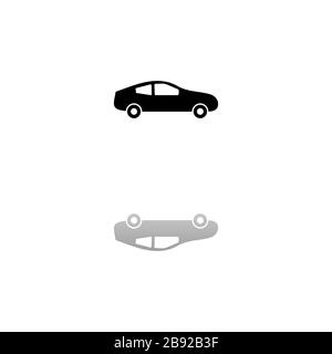 Voiture. Symbole noir sur fond blanc. Illustration simple. Icône vecteur plat. Ombre de réflexion miroir. Peut être utilisé dans logo, Web, mobile et UI UX pro Illustration de Vecteur