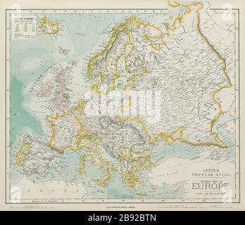 EUROPE carte politique Autriche-Hongrie Russie Empire ottoman. LETTS 1884 vieux Banque D'Images