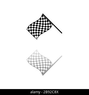 Drapeau de course. Symbole noir sur fond blanc. Illustration simple. Icône vecteur plat. Ombre de réflexion miroir. Peut être utilisé dans logo, Web, mobile et U Illustration de Vecteur