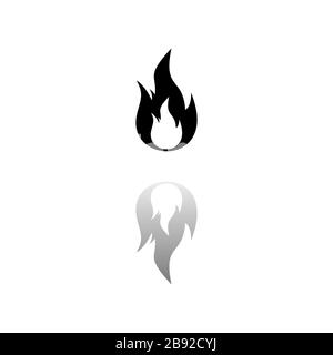 Incendie. Symbole noir sur fond blanc. Illustration simple. Icône vecteur plat. Ombre de réflexion miroir. Peut être utilisé dans logo, Web, mobile et UI UX pr Illustration de Vecteur