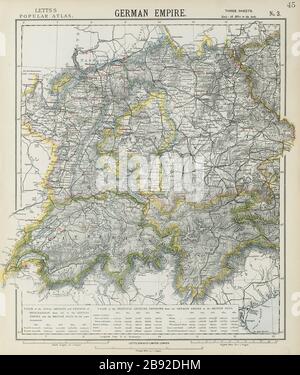 ALLEMAGNE DU SUD SUISSE AUTRICHE Bade-Wurtemberg Bavière Tyrol 1884 ancienne carte Banque D'Images