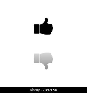 Thumb main vers le haut, comme. Symbole noir sur fond blanc. Illustration simple. Icône vecteur plat. Ombre de réflexion miroir. Peut être utilisé dans logo, Web, mobi Illustration de Vecteur