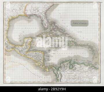 Antilles. Caraïbes îles Antilles Golfe du Mexique Floride. Carte DE THOMSON 1830 Banque D'Images