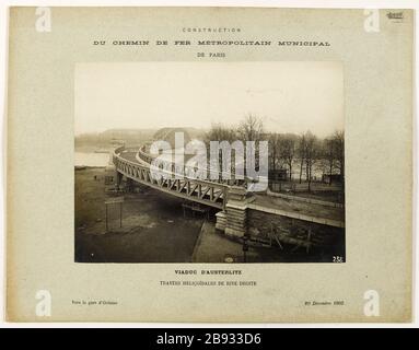 Bâtiment / chemin de fer Metropolitan / Municipal // Viaduc Paris Austerlitz / enjambe la rive droite hélicoïdale / à la gare Orléans / 20 décembre 1905. La construction de la ville métropolitaine de Paris s'étend sur héligoïda Construction du chemin de fer métropolitain municipal de Paris : données héligoïdales de la rive droite du viaduc d'Austerlitz. Paris (XIe arr. ), 20 décembre 1905. Photographie anonyme. Paris, musée Carnavalet. Banque D'Images