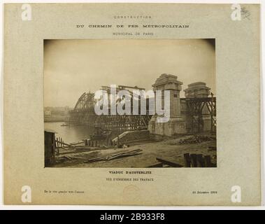 Construction / le chemin de fer Metropolitan / Municipal // Viaduc Paris Austerlitz / vue d'ensemble des travaux / la rive gauche en amont / 10 décembre 1904. Construction de la ville métropolitaine de Paris: Vue d'ensemble toutes Construction du chemin de fer métropolitaine de Paris : vue d'ensemble des travaux du viaduc d'Austerlitz. Paris (XIe arr. ), 10 décembre 1904. Photographie anonyme. Paris, musée Carnavalet. Banque D'Images