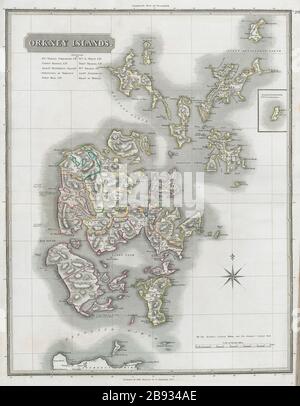 Îles Orkney. Kirkwall. Ecosse. THOMSON 1832 ancien plan de carte ancien Banque D'Images