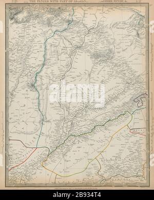 PAKISTAN le Panjab, Afghanistan, Kashmeer, Sinde. Carte du Punjab Cachemire SDUK 1844 Banque D'Images