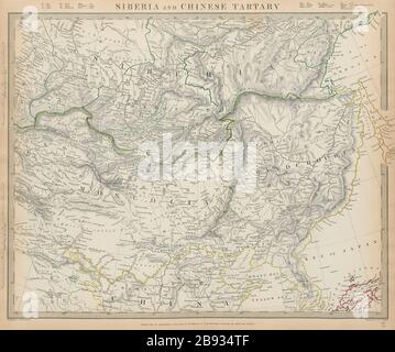 SIBERIA & CHINESE TARTARY Mongolie Manchuria Corée Chine SDUK 1844 ancienne carte Banque D'Images