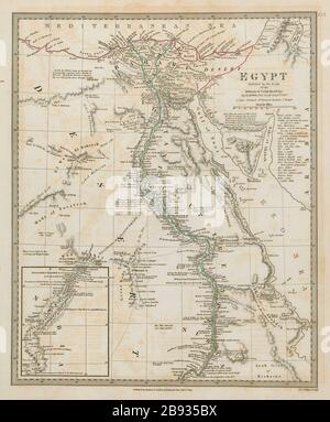 EGYPTE et Nil. Vallée des Rois. Couleur originale du contour SDUK 1844 ancienne carte Banque D'Images