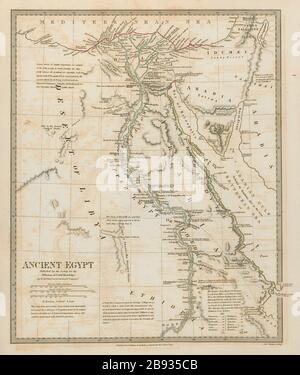 VALLÉE DU NIL ET EGYPTE ANCIENNE. Couleur originale du contour SDUK 1844 ancienne carte ancienne Banque D'Images