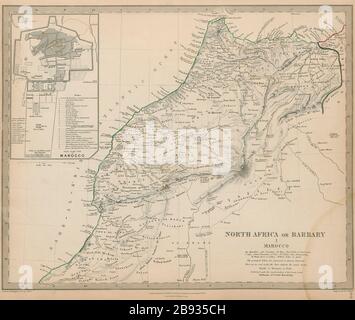 MAROC 'Afrique du Nord ou Barbary' Marocco Marrakech plan de la ville SDUK 1844 carte Banque D'Images