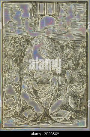 Hans Leonard Schäufelein, allemand, 1480-1540, The Ascension, XVIe siècle, gravure sur papier vélin, image : 23,5 × 15,9 cm (9 1/4 × 6 1/4 po), repensée par Gibon, design de glanissement chaleureux et gai de la luminosité et des rayons de lumière radiance. L'art classique réinventé avec une touche moderne. La photographie inspirée du futurisme, qui embrasse l'énergie dynamique de la technologie moderne, du mouvement, de la vitesse et révolutionne la culture. Banque D'Images