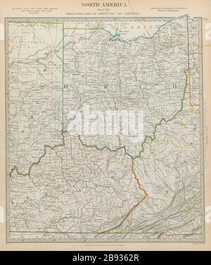 Ohio avec des parties du Kentucky, de la Virginie et de l'Indiana. ÉTATS-UNIS. Comtés SDUK 1844 carte Banque D'Images