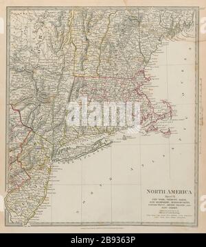 New York/Jersey/Angleterre. Maine Massachusetts Connecticut NH RI VT SDUK 1844 carte Banque D'Images