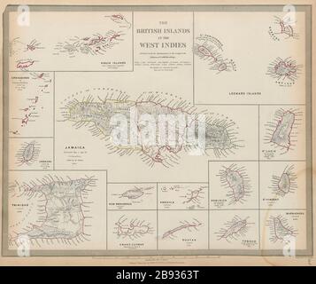 BRITISH WEST INDIES Jamaïque Virgin Cayman Leeward Islands Trinidad SDUK 1844 map Banque D'Images