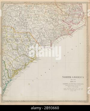 Côte de la Caroline du Nord et du Sud îles de la mer banques extérieures Cape Hatteras SDUK 1844 carte Banque D'Images