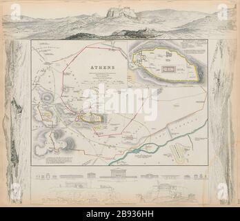 ANCIENNE ATHÈNES Αθήνα Ville antique plan de la ville Acropolis SDUK 1844 Old Banque D'Images