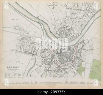 DRESDE antique ville plan plan ville couleur originale SDUK 1844 vieux Banque D'Images