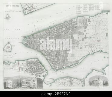NEW YORK CITY Antique City plan de la ville plan Manhattan Brooklyn Jersey SDUK 1844 Banque D'Images