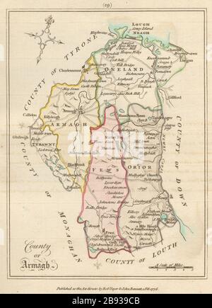 Comté d'Armagh, Ulster. Carte de la plaque de copperplate antique par Scalé / Sayer 1776 Banque D'Images