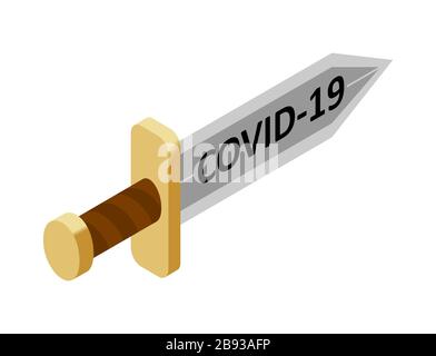 Concept de coronavirus, covid-19, 2019-nCov. Épée isométrique vectorielle avec l'inscription Covid-19. Illustration de Vecteur