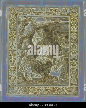Lambert Hopfer, allemand, après Albrecht Dürer, allemand, 1471-1528, Christ sur le Mont d'Ovives, XVIe siècle, gravure imprimée à l'encre noire sur du papier ponté, plaque: 6 3/4 × 5 3/8 pouces (17.1 × 13.7 cm), repensée par Gibon, design de glanissement chaud et de rayons de lumière radiance. L'art classique réinventé avec une touche moderne. La photographie inspirée du futurisme, qui embrasse l'énergie dynamique de la technologie moderne, du mouvement, de la vitesse et révolutionne la culture. Banque D'Images