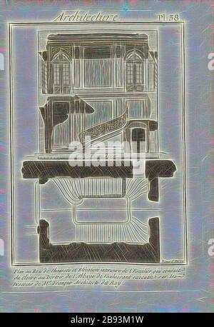 Architecture, Plan au rez-de-chaussée et élévation interne de l'escalier menant du cloître au dortoir de l'abbaye de Vauluisant ..., escalier dans le cloître Vauluisant, signé: Desseins de M. Franque, Benard direx, PL. 38, après p. 48, Franque (DEL.), Benard (dir.), 1778, Denis Diderot, M. d'Alembert : Encyclopédie, ou dictionnaire raisonné des sciences, des arts et des arts, des arts et des métiers. Genève: chez Pellet, MDCCLXXVIII [1778], réimaginé par Gibon, design chaleureux et gai, lumineux et lumineux. L'art classique réinventé avec une touche moderne. Banque D'Images