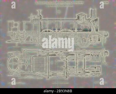 Machine à quatre roues construite par Polonceau dans les ateliers de l'E. Bahn 1 Paris-Orléans, Locomotive à quatre roues couplées après le type de construction de Camille Polonceau, signée: Heustiger c., W, Lith., v, J. Lehnhardt, Publisher c., CH. W. Kreidel, plate XXIII, après p. 175, Heustinger von Walth, Edmund, Lidegg. Anstalt von J. Lehnhardt (lith.), Christian Wilhelm Kreidel Verlag (dir.), Edmund Heustiger von Waldegg, Wilhelm Clauss: Abbildung und Beschreibung der Locomotive-Maschine: Nden besten und neuesen Constructionen: unter Benengllung der Werischen, près de Tredach, CLA Banque D'Images