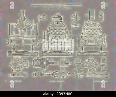 Machine à quatre roues, construite par Polonceau dans les ateliers de l'E. Bahn 2 Paris-Orléans, Locomotive à quatre roues couplées après le type de construction de Camille Polonceau, signée: Heustiger v., W, Lith., v, J. Lehnhardt, Publisher v., CH. W. Kreidel, plate XXIV, après p. 175, Heustinger von Walth, Edmund, Lidegg. Anstalt von J. Lehnhardt (lith.), Christian Wilhelm Kreidel Verlag (dir.), Edmund Heustiger von Waldegg, Wilhelm Clauss: Abbildung und Beschreibung der Locomotive-Maschine: Nden besten und neuesen Constructionen: unter Benengllung der Werischen, près de Tredach, CLA Banque D'Images