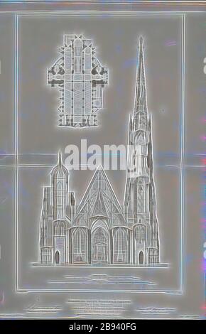 Église Saint-Étienne, Vienne. Plan et section transversale, plan d'étage et section transversale de la cathédrale Saint-Étienne à Vienne, signé : J. Jourdan del, Bury et Huguet scup, PL., 46, Jourdan, Jean Marie (DEL.), Bury, Jean Baptiste Marie (sc.), Huguet (sc.), 1853, Jules Gailhabaud : monuments anciens et modernes : collection formante a histoire of the architecture of differents peuples to toes the epoques. Paris : Librairie de Firmin Didot frères, 1853 ans, réimaginé par Gibon, design chaleureux et gai, lumineux et lumineux. L'art classique réinventé avec une touche moderne. Photographie Banque D'Images