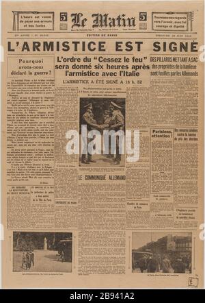 Journal 'le matin' (Edition de Paris) du 23 juin 1940 Journal 'le matin' (Edition de Paris) du 23 juin 1940. Papier primaire, 1940. Musée du général Leclerc de Hautecloque et de la libération de Paris, musée Jean Moulin. Banque D'Images