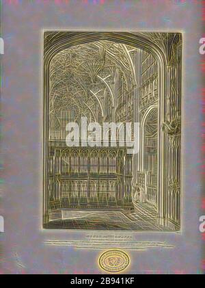 Chapelle Henry VII intérieur, vue ouest, avec la tombe, Chapelle Henry VII à l'abbaye de Westminster, signée : gravée par John le Keux, d'un dessin de F. Mackenzie, fig. 13, PL. V, selon p. 12, Mackenzie, F. (dessin), Keux, John le (gravé), 1812, John Britton: Les antiquités architecturales de la Grande-Bretagne: Représentées et illustrées dans une série de vues, élévations, plans, sections et détails de divers édifices anglais anciens: Avec des comptes historiques et descriptifs de chacun. BD 2. Londres: J. Taylor, 1807-1826, réimaginé par Gibon, conception de chaleureux gai brillant de luminosité et Banque D'Images