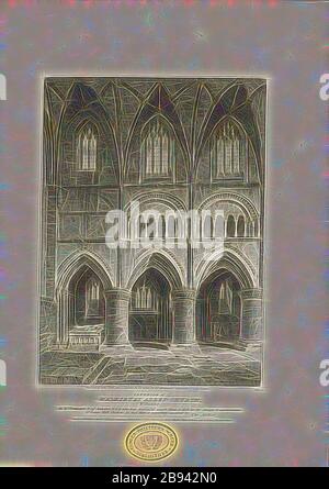 Intérieur de l'abbaye-église de Malmesbury, Wiltshire, église de l'abbaye de Malmsbury, signé : gravé par John Smith, d'un dessin de I.C. Smith, fig. 56, PL. X, après p. 14, Smith, Joseph C. (dessin), Smith, John (engr.), 1807, John Britton: Les antiquités architecturales de la Grande-Bretagne: Représentées et illustrées dans une série de vues, élévations, plans, sections et détails de divers édifices anglais anciens: Avec des comptes historiques et descriptifs de chacun. BD 1. Londres: J. Taylor, 1807-1826, réimaginé par Gibon, conception de chaleureux gai lumineux et lumineux rayonnant de la luminosité et de rayons de lumière. Art classique RE Banque D'Images