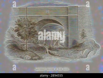 Pont de l'aqueduc à Sing Sing, pont en dessous de l'aqueduc de Croton à Sing Sing à New York, signé : F.B. Tour, Napoléon Gimbède (sc.), fig. 11, PL. XIII, après p. 102, Tour, Fayette B., Gimbrede, Joseph Napoleon (sc.), tour Fayette Bartholomew : illustrations de l'aqueduc de Croton. New York : Wiley & Putnam, 1843 ans, repensé par Gibon, design chaleureux et joyeux, lumineux et radiance des rayons lumineux. L'art classique réinventé avec une touche moderne. Photographie inspirée par le futurisme, embrassant l'énergie dynamique de la technologie moderne, le mouvement, la vitesse et révolutionnez la culture. Banque D'Images