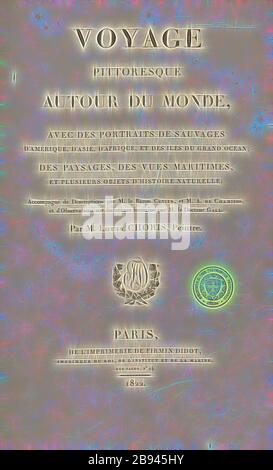 Titelblatt von 'Voyage pittoresque autour de la mode ...', page de titre, 1822, Louis Chorales: Voyage pittoresque autour du monde, avec des portraits de sauvages d'Amérique, d'Asie, d'Afrique, et des îles du Grand Océan [...]. Paris: Didot, 1822., repensé par Gibon, design de gai gai chaleureux de luminosité et de rayons de lumière radiance. L'art classique réinventé avec une touche moderne. La photographie inspirée du futurisme, qui embrasse l'énergie dynamique de la technologie moderne, du mouvement, de la vitesse et révolutionne la culture. Banque D'Images