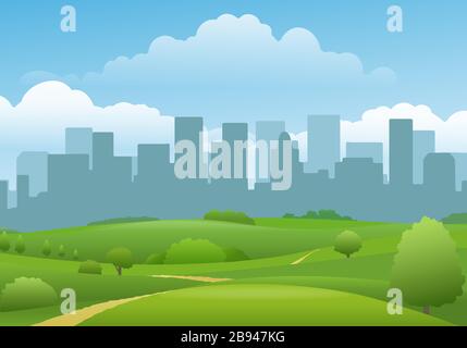 Vue sur la ville en été Illustration de Vecteur